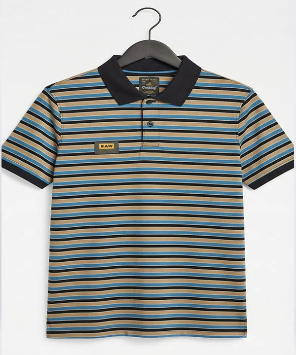 MEN'S T-SHIRT COLLAR BEIGE STRIPE BASIC TSH-5916