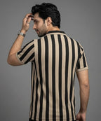 Men'S T-Shirt Collar Beige Stripe Tsh-7160 - Beige - View 4