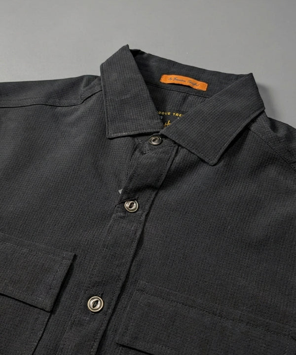Men's Casual Shirt - Texture Black Shc-1970 Strech Fabric - Black - View 4
