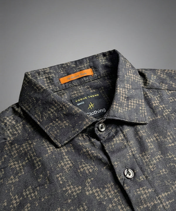 Men's Casual Shirt - Texture Black Shc-1972 Strech Fabric - Black - View 4