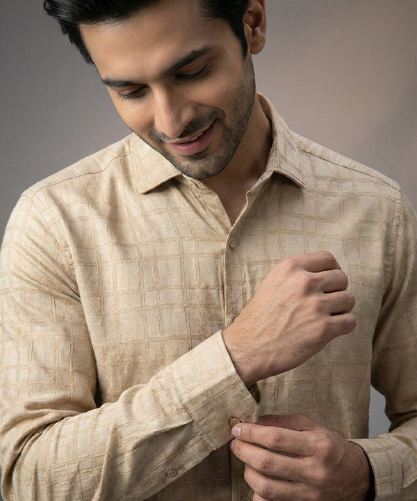 Men's Casual Shirt - L Coffee Shc-1974 Strech Fabric - Coffee - View 2