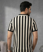 Men'S T-Shirt Collar Black Stripe Tsh-7160 - Black - View 4