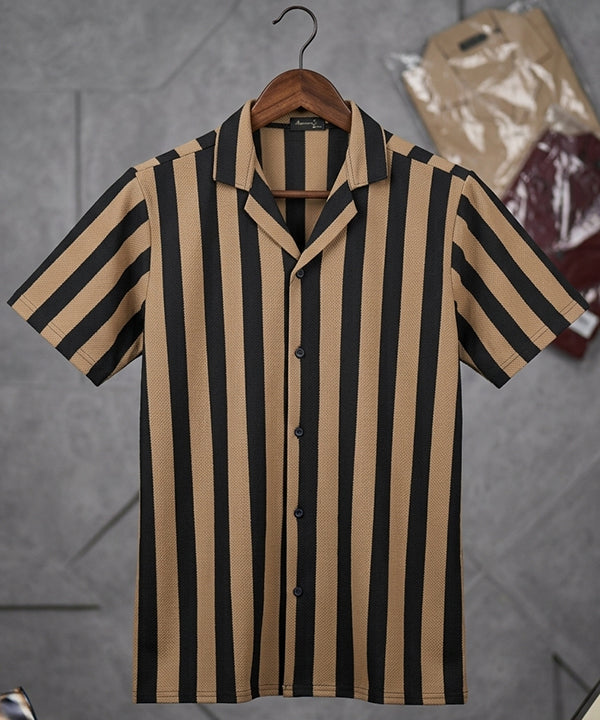 Men's Casual Shirt Half Sleeves - SHC-3069 Brown Stripe ( ORG ) - Brown - View 4