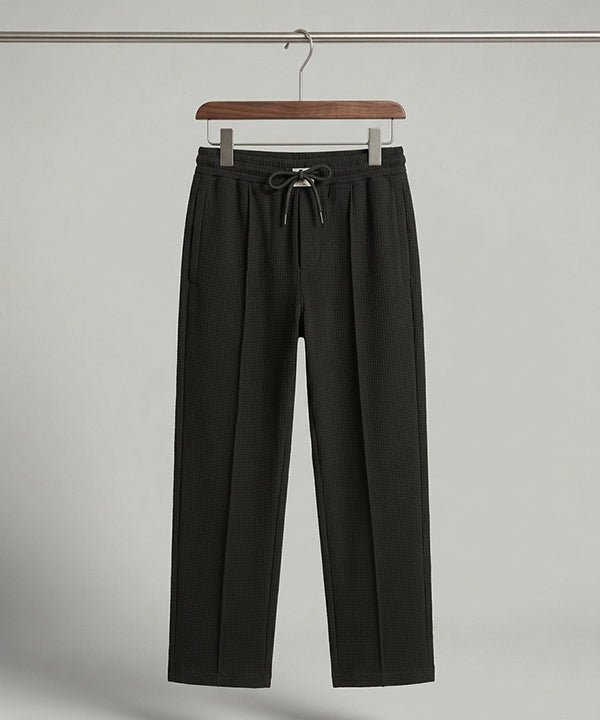 Waffle Knit Elastic Waist Trousers - Black Lwr-0694 - Black - View 4