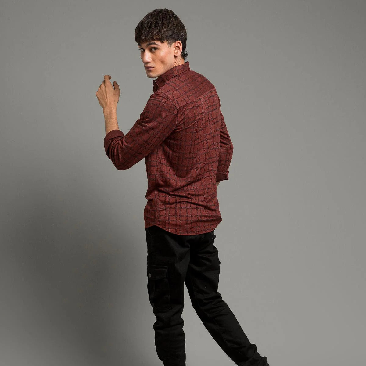 Men's Casual Checkered Shirt - Maroon Shc-1973 Strech Fabric(ORG)