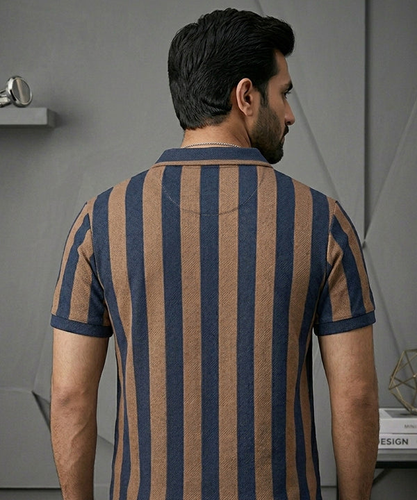 Men'S T-Shirt Collar Navy Stripe Tsh-7160 - Navy - View 4
