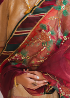 Vashah Shajar Shawl - Hand Embroidered Organza Shawl - Shopping Karado