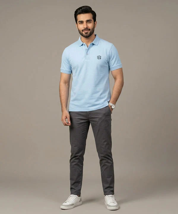 Premium Ribbed Collar Basic Polo T-Shirt Sky TSH-7162