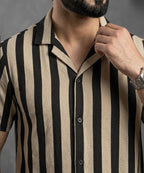 Men's Casual Shirt Half Sleeves - SHC-3069 Beige Stripe ( ORG ) - Beige - View 3