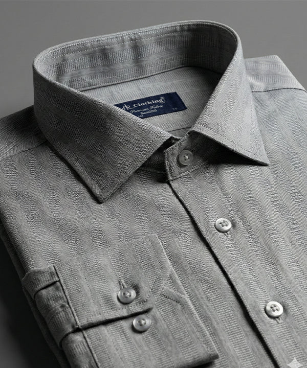 Men'S Dress Shirt - Grey Stripe Dsh-0287 - Grey - View 4