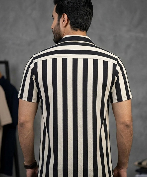 Men's Casual Shirt Half Sleeves - SHC-3069 Black Stripe ( ORG ) - Black - View 5