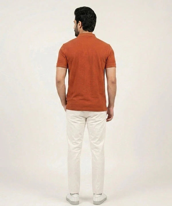 Premium Ribbed Collar Basic Polo T-Shirt Rust TSH-7162