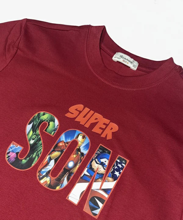 HR clothing Kids Super Son Tee's- Maroon BTS-1899