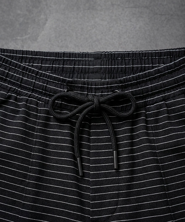 Men’S Pinstripe Drawstring Baggy Trousers- Lwr-0688 Black Stripe - Black - View 4
