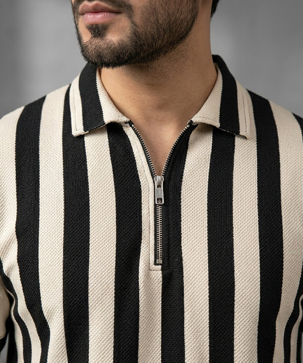 Men'S T-Shirt Collar Black Stripe Tsh-7160 - Black - View 5