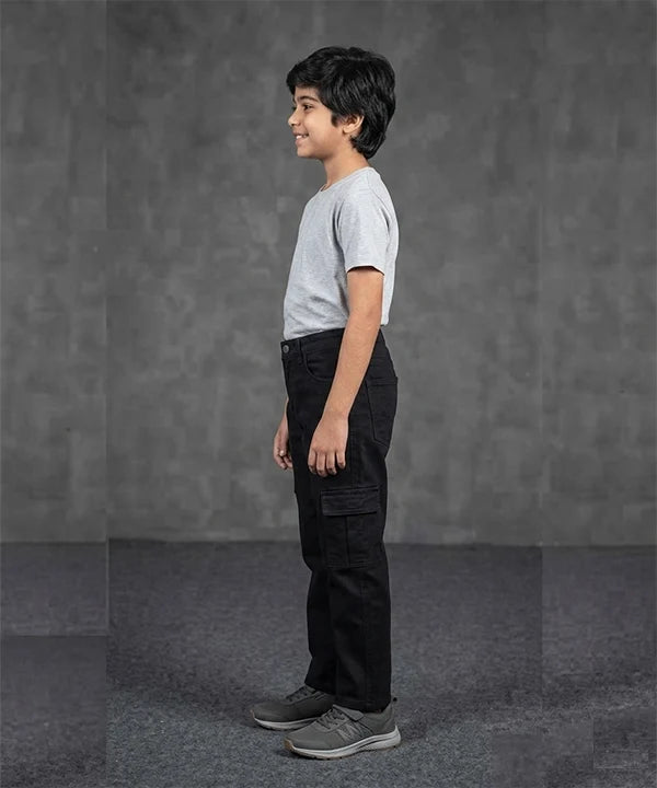 Boys Black Carpenter Straight Cargo jeans - Bjp-0300