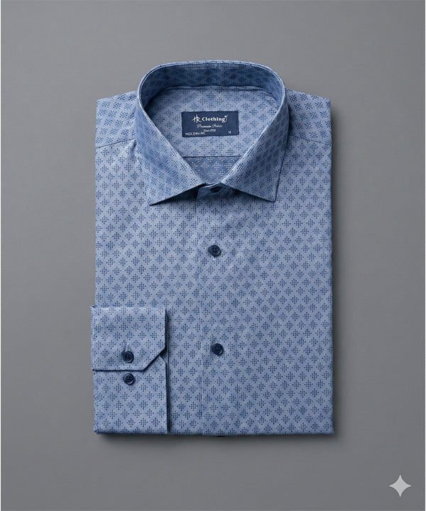 Men'S Dress Shirt - Texture Blue Dsh-0289 - Blue - View 5