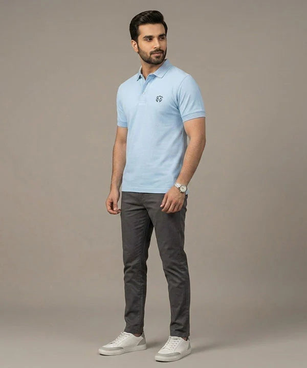 Premium Ribbed Collar Basic Polo T-Shirt Sky TSH-7162