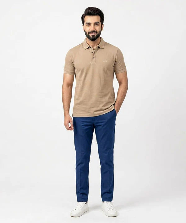 A|X Logo Self-Textured Basic Polo T-Shirt TSH-7163 Beige