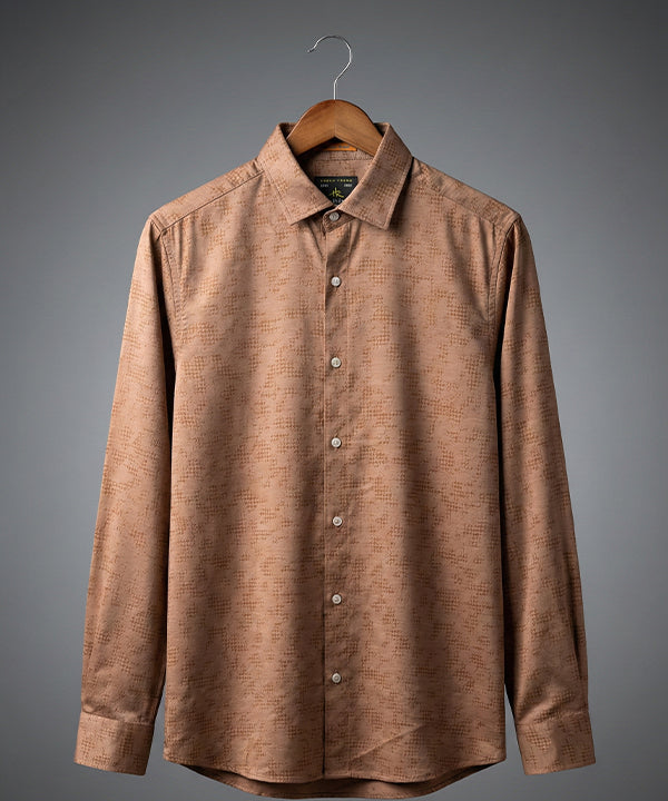 Men's Casual Shirt - Texture Brown Shc-1971 Strech Fabric - Brown - View 5