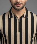 Men'S T-Shirt Collar Beige Stripe Tsh-7160 - Beige - View 5