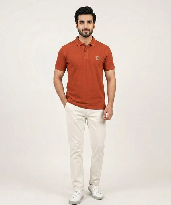 Premium Ribbed Collar Basic Polo T-Shirt Rust TSH-7162