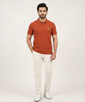 Premium Ribbed Collar Basic Polo T-Shirt Rust TSH-7162