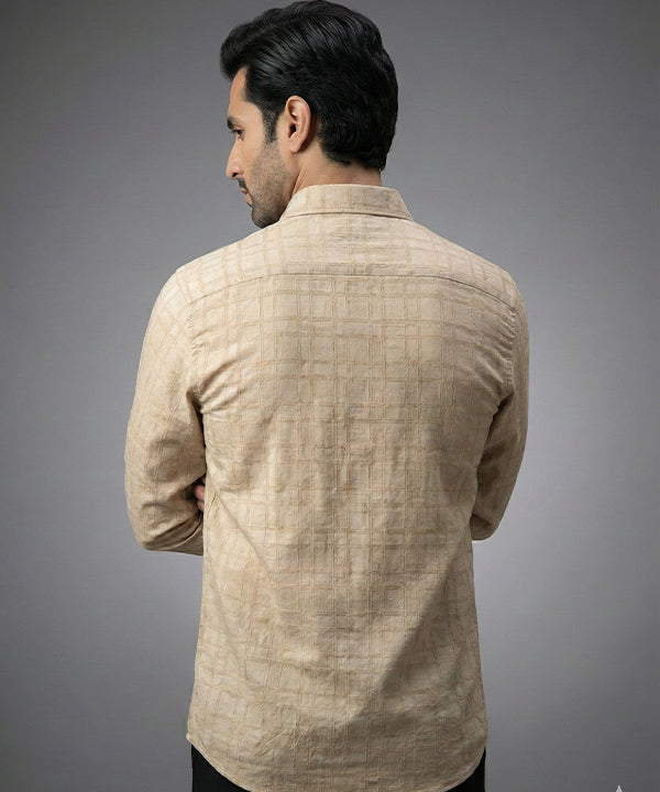 Men's Casual Shirt - L Coffee Shc-1974 Strech Fabric - Coffee - View 3