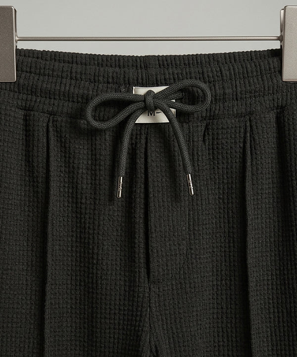 Waffle Knit Elastic Waist Trousers - Black Lwr-0694 - Black - View 5