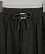 Waffle Knit Elastic Waist Trousers - Black Lwr-0694 - Black - View 5