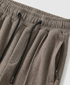 Waffle Knit Elastic Waist Trousers - Coffee Lwr-0694 - Coffee - View 5