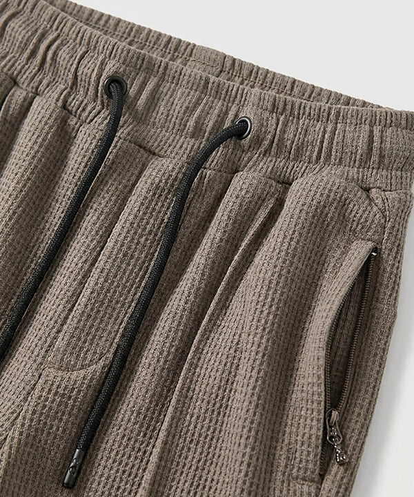 Waffle Knit Elastic Waist Trousers - Coffee Lwr-0694 - Coffee - View 5