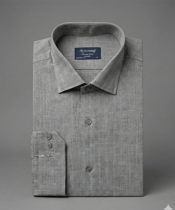 Men'S Dress Shirt - Grey Stripe Dsh-0287 - Grey - View 5