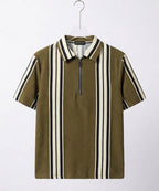 MEN'S T-SHIRT COLLAR GREEN STRIPE Old Money TSH-7161