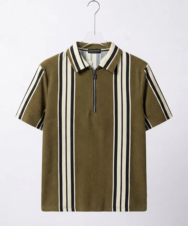 MEN'S T-SHIRT COLLAR GREEN STRIPE Old Money TSH-7161