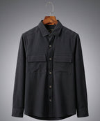 Men's Casual Shirt - Texture Black Shc-1970 Strech Fabric - Black - View 5