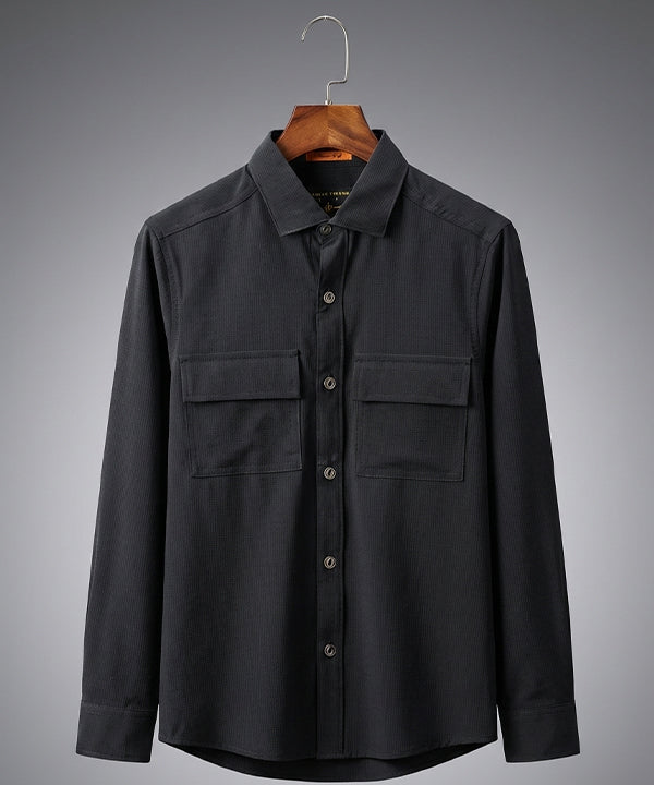 Men's Casual Shirt - Texture Black Shc-1970 Strech Fabric - Black - View 5
