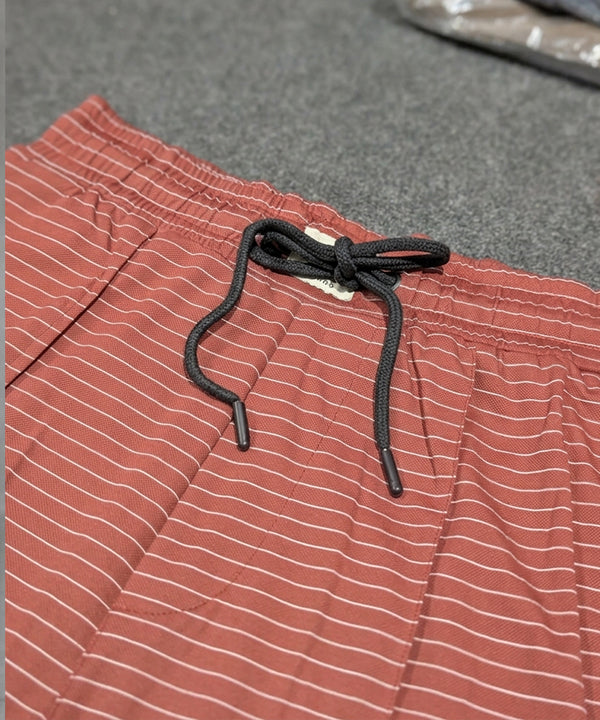 Men’S Pinstripe Drawstring Baggy Trousers– Lwr-0688 Maroon Stripe - Maroon - View 4