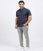 Men's Casual Printed Blue Half Sleves Shc-1778 ( H )