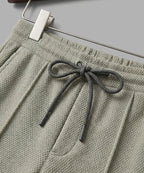 Waffle Knit Elastic Waist Trousers - Green Lwr-0694 - Green - View 5