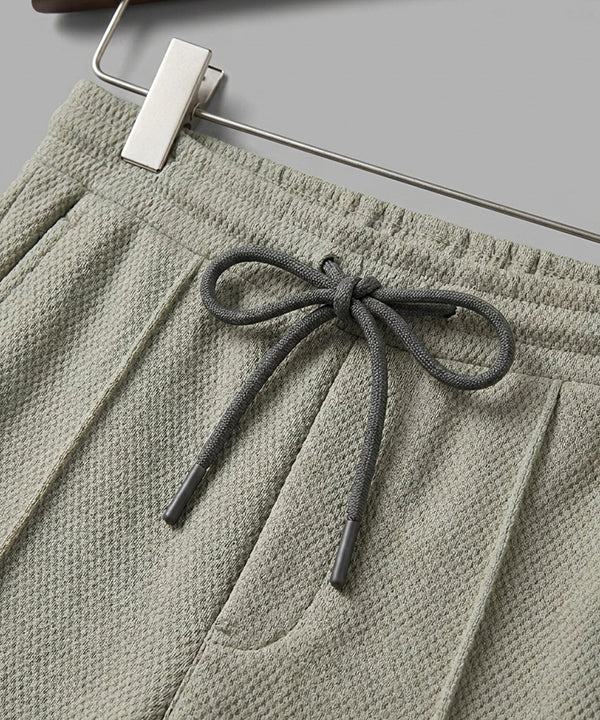 Waffle Knit Elastic Waist Trousers - Green Lwr-0694 - Green - View 5