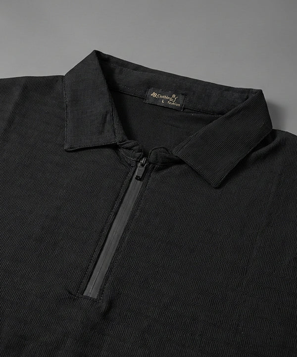 Men'S T-Shirt Collar Black Tsh-7026 - Black - View 5