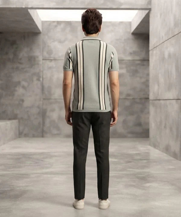 MEN'S T-SHIRT COLLAR GREY STRIPE Old Money TSH-7161