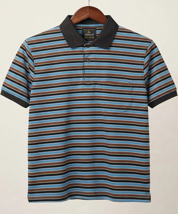 MEN'S T-SHIRT COLLAR MAROON STRIPE BASIC TSH-5916