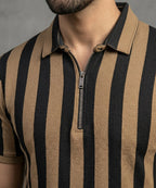 Men'S T-Shirt Collar Brown Stripe Tsh-7160 - Brown - View 4