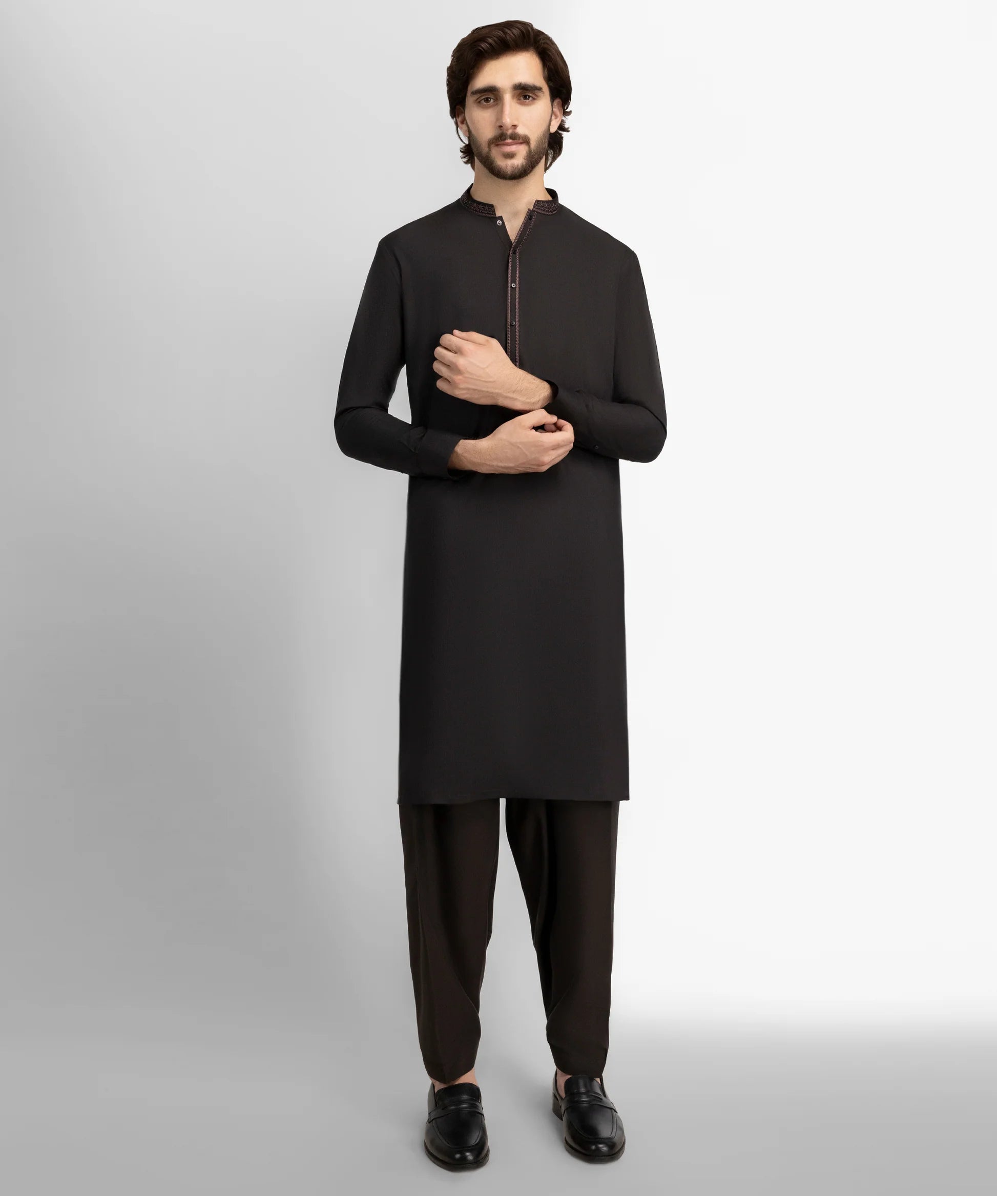 brown semi-formal kameez shalwar