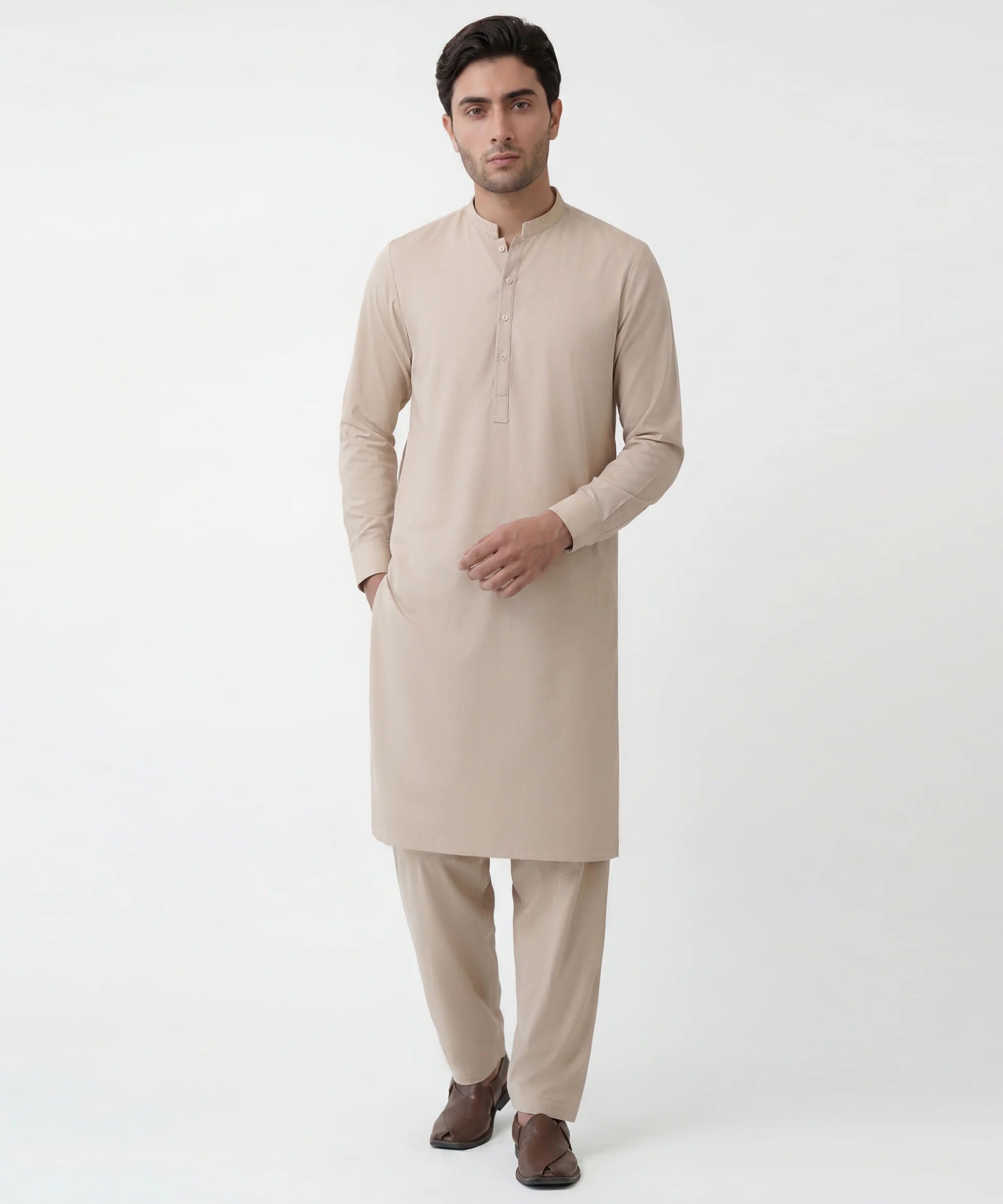 cream semi-formal kameez shalwar