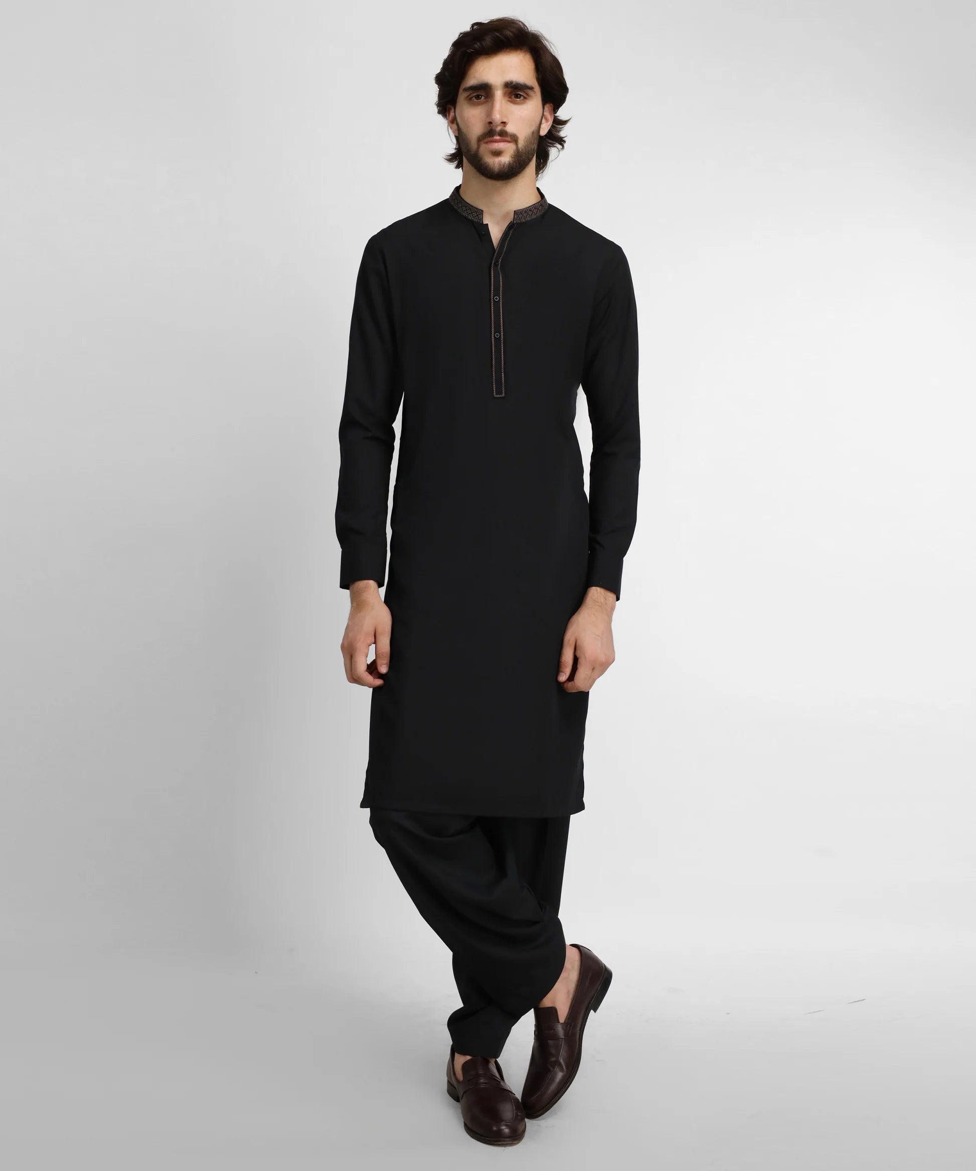 black semi-formal kameez shalwar
