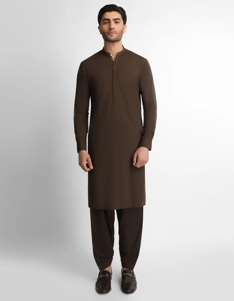 dark brown semi-formal kameez shalwar