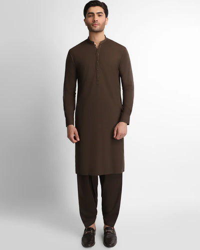 dark brown semi-formal kameez shalwar
